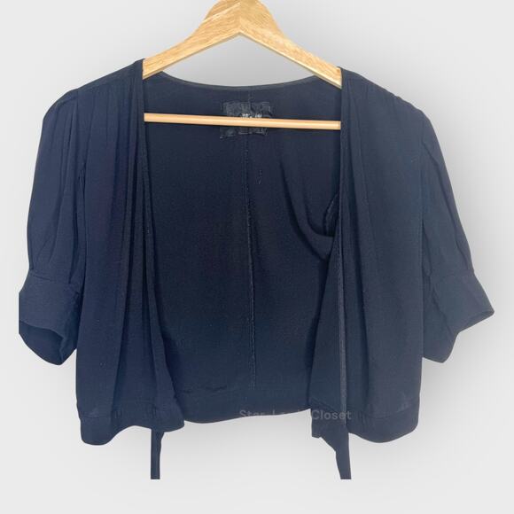 Reformation Finley XS Black Ruffle Wrap Top Cropped V-Neck Feminine French Girl - Picture 6 of 9